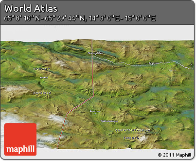 Satellite 3D Map of the Area around 65° 18' 57" N, 14° 31' 30" E