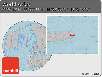 Gray Location Map of the Area around 65° 18' 57" N, 14° 22' 30" W, hill shading