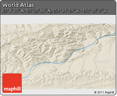Shaded Relief 3D Map of the Area around 65° 18' 57" N, 151° 13' 29" W