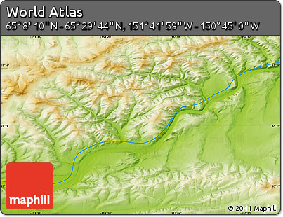Physical Map of the Area around 65° 18' 57" N, 151° 13' 29" W