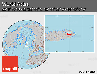 Gray Location Map of the Area around 65° 18' 57" N, 15° 13' 29" W