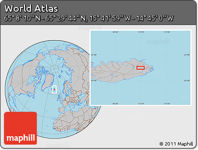 Gray Location Map of the Area around 65° 18' 57" N, 15° 13' 29" W