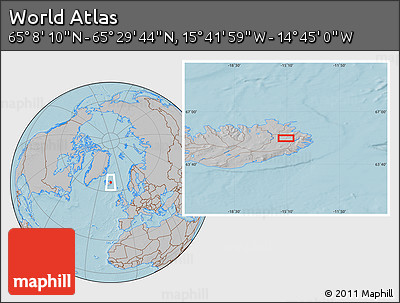 Gray Location Map of the Area around 65° 18' 57" N, 15° 13' 29" W, hill shading