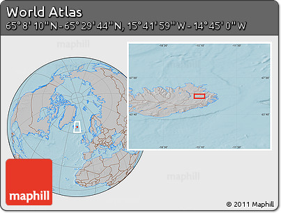 Gray Location Map of the Area around 65° 18' 57" N, 15° 13' 29" W, hill shading
