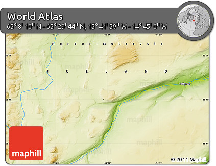 Physical Map of the Area around 65° 18' 57" N, 15° 13' 29" W