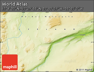 Physical Map of the Area around 65° 18' 57" N, 15° 13' 29" W