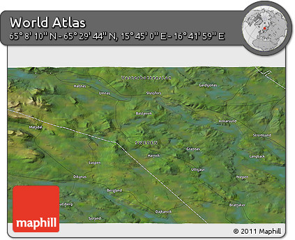 Satellite 3D Map of the Area around 65° 18' 57" N, 16° 13' 30" E