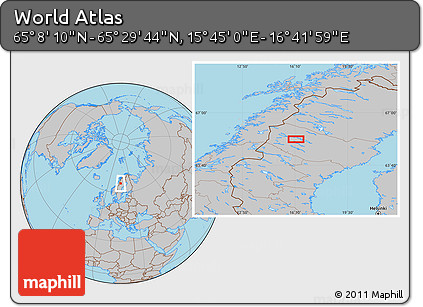 Gray Location Map of the Area around 65° 18' 57" N, 16° 13' 30" E