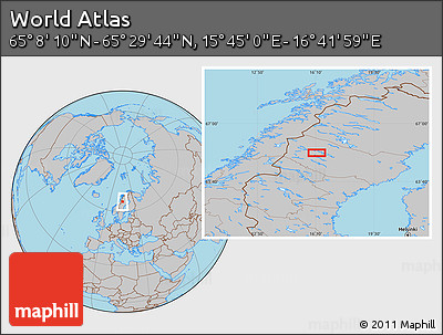 Gray Location Map of the Area around 65° 18' 57" N, 16° 13' 30" E