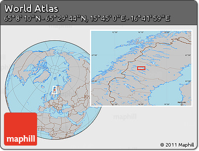 Gray Location Map of the Area around 65° 18' 57" N, 16° 13' 30" E