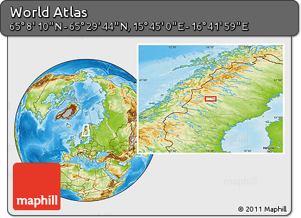 Physical Location Map of the Area around 65° 18' 57" N, 16° 13' 30" E