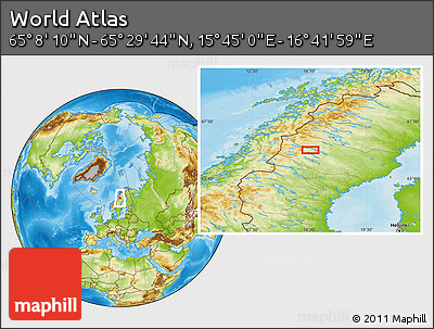 Physical Location Map of the Area around 65° 18' 57" N, 16° 13' 30" E