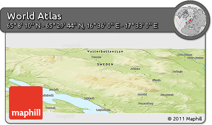Physical Panoramic Map of the Area around 65° 18' 57" N, 17° 4' 30" E