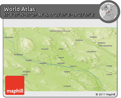 Physical 3D Map of the Area around 65° 18' 57" N, 17° 55' 29" E