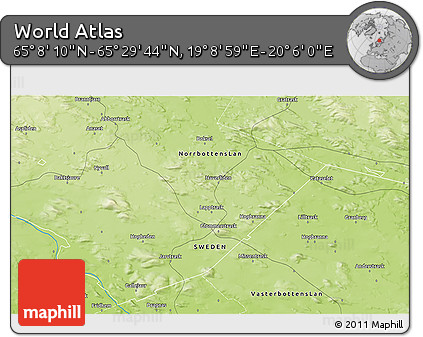 Physical 3D Map of the Area around 65° 18' 57" N, 19° 37' 30" E