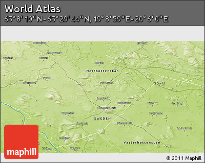 Physical 3D Map of the Area around 65° 18' 57" N, 19° 37' 30" E