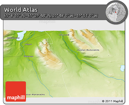 Physical 3D Map of the Area around 65° 18' 57" N, 20° 19' 30" W
