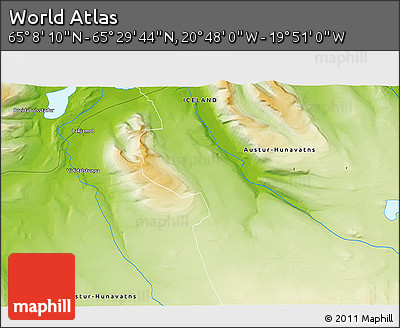 Physical 3D Map of the Area around 65° 18' 57" N, 20° 19' 30" W