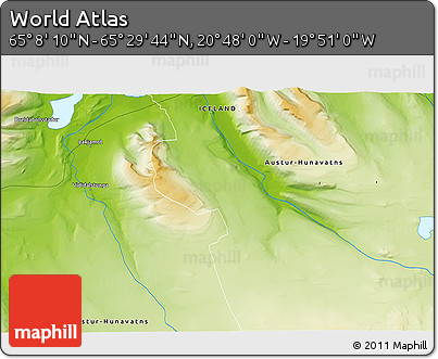 Physical 3D Map of the Area around 65° 18' 57" N, 20° 19' 30" W