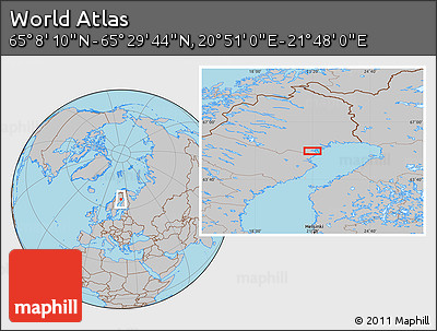 Gray Location Map of the Area around 65° 18' 57" N, 21° 19' 30" E