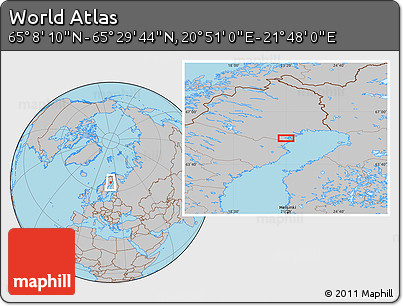 Gray Location Map of the Area around 65° 18' 57" N, 21° 19' 30" E