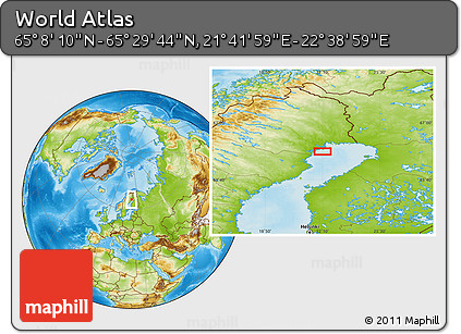 Physical Location Map of the Area around 65° 18' 57" N, 22° 10' 29" E
