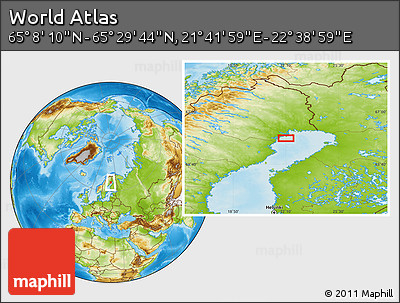 Physical Location Map of the Area around 65° 18' 57" N, 22° 10' 29" E