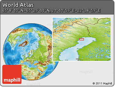 Physical Location Map of the Area around 65° 18' 57" N, 22° 10' 29" E