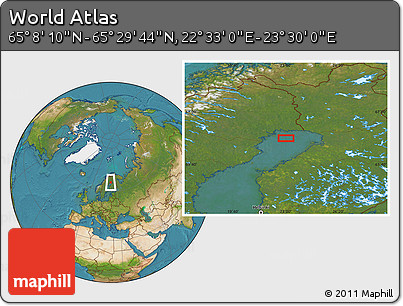 Satellite Location Map of the Area around 65° 18' 57" N, 23° 1' 29" E
