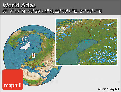 Satellite Location Map of the Area around 65° 18' 57" N, 23° 1' 29" E