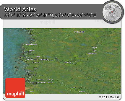 Satellite 3D Map of the Area around 65° 18' 57" N, 25° 34' 30" E