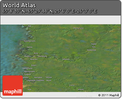 Satellite 3D Map of the Area around 65° 18' 57" N, 25° 34' 30" E