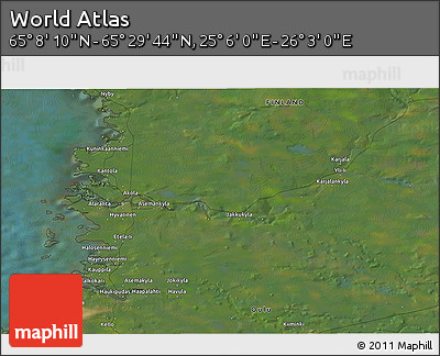Satellite 3D Map of the Area around 65° 18' 57" N, 25° 34' 30" E