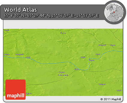 Physical 3D Map of the Area around 65° 18' 57" N, 26° 25' 29" E