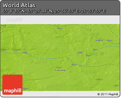 Physical 3D Map of the Area around 65° 18' 57" N, 26° 25' 29" E