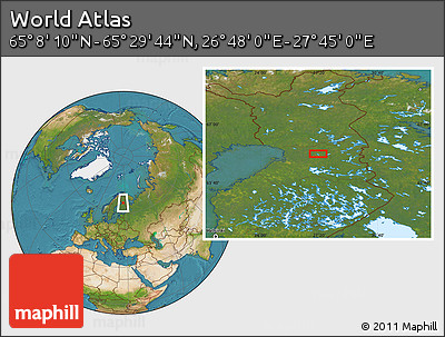 Satellite Location Map of the Area around 65° 18' 57" N, 27° 16' 29" E