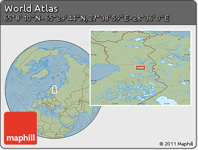 Savanna Style Location Map of the Area around 65° 18' 57" N, 28° 7' 30" E, hill shading
