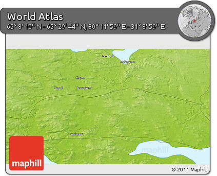 Physical 3D Map of the Area around 65° 18' 57" N, 30° 40' 29" E