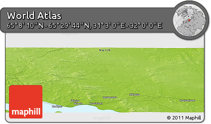 Physical Panoramic Map of the Area around 65° 18' 57" N, 31° 31' 29" E