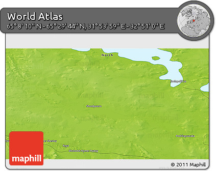 Physical 3D Map of the Area around 65° 18' 57" N, 32° 22' 30" E