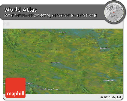 Satellite 3D Map of the Area around 65° 18' 57" N, 32° 22' 30" E