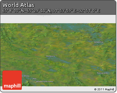 Satellite 3D Map of the Area around 65° 18' 57" N, 32° 22' 30" E