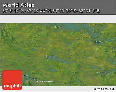 Satellite 3D Map of the Area around 65° 18' 57" N, 32° 22' 30" E