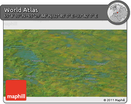 Satellite 3D Map of the Area around 65° 18' 57" N, 33° 13' 30" E