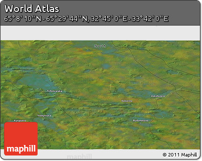 Satellite 3D Map of the Area around 65° 18' 57" N, 33° 13' 30" E