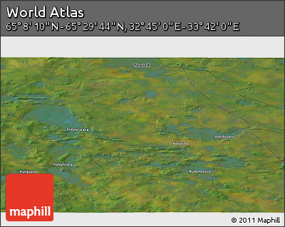 Satellite 3D Map of the Area around 65° 18' 57" N, 33° 13' 30" E