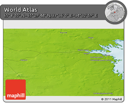 Physical 3D Map of the Area around 65° 18' 57" N, 34° 4' 30" E