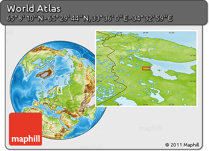 Physical Location Map of the Area around 65° 18' 57" N, 34° 4' 30" E