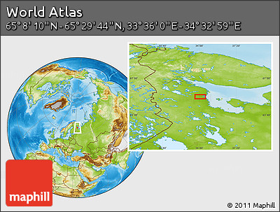 Physical Location Map of the Area around 65° 18' 57" N, 34° 4' 30" E
