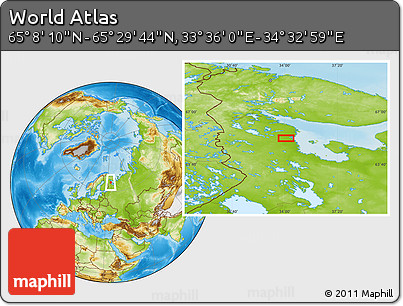 Physical Location Map of the Area around 65° 18' 57" N, 34° 4' 30" E